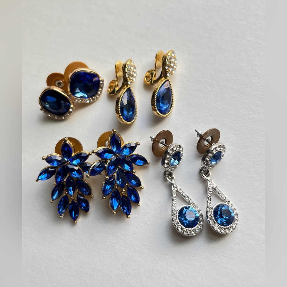 4 for $30 Monet Blue Crystal Earring Set Chandelier, Clip-On & Post Styles